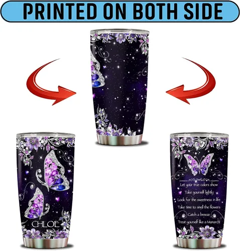 Vista 6 de Regalo personalizado de mariposa para niñas, mamá, esposa, mujeres, adultos, amantes de las mariposas, tazas de café, botella de agua, taza