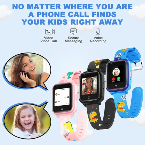 Vista 6 de Relojes GPS 4G para niños, relojes inteligentes, mini teléfono celular con doble cámara, llamadas, SOS, correas de dibujos animados resistentes al
