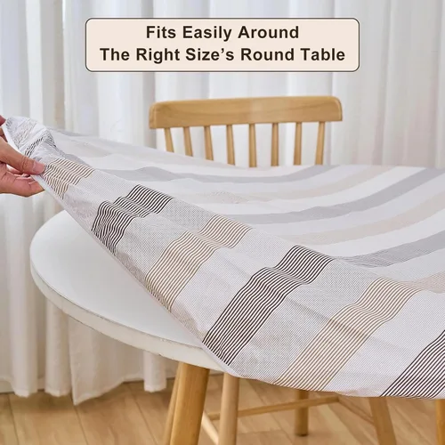 Vista 132 de LIBERECOO Mantel redondo de vinilo ajustable con reverso de franela, borde elástico, impermeable, resistente a las manchas, mantel lavable