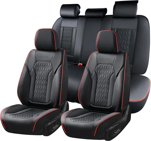 Vista 29 de FLORICH Fundas de asiento, juego completo de fundas de asiento de automóvil, fundas de asiento de cuero de napa de lujo, transpirables e marrón