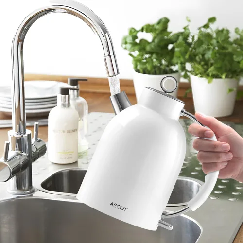 Vista 5 de ASCOT Hervidor eléctrico, hervidor de té eléctrico de acero inoxidable, regalos para hombres/mujeres/familia, calentador de té retro de 1.5 L 1500 W