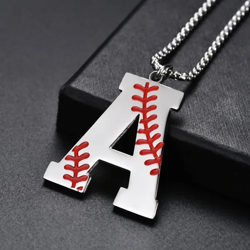 Vista 4 de VEEHOO Collar de béisbol para hombres y niños, letra inicial de la A a la Z, joyería de béisbol con colgante de joyería de béisbol para niños