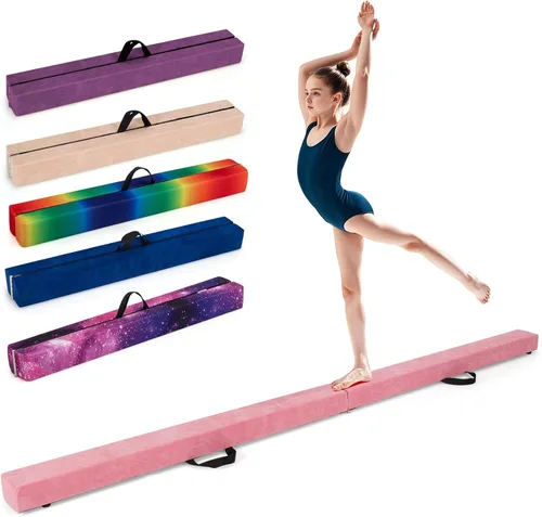 Vista 15 de Giantex Haz de equilibrio de 7/8/9 pies, haz de gimnasia plegable con asas de transporte, base de goma antideslizante para niños, haz de gimnasia