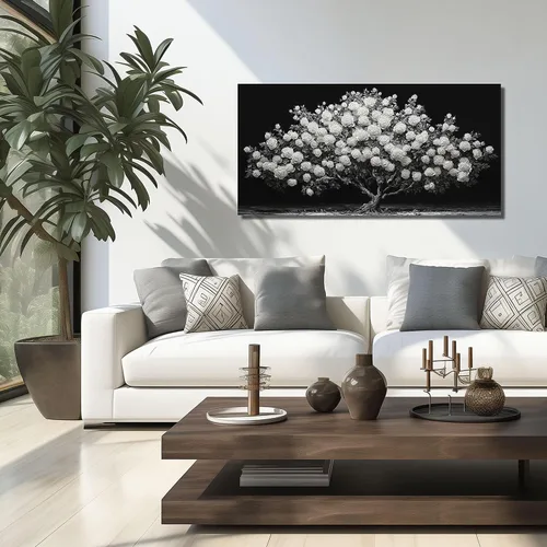 Vista 4 de JuhaiArt Arte de pared de árbol de rosa blanca para dormitorio, decoración de pared negra, cuadro floral para dormitorio y oficina, 20 x 40 pulgadas