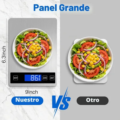 Vista 2 de Báscula de alimentos, báscula digital de cocina de 22 libras con precisión de 1 g/0.1 oz, 5 unidades (g/kg/lb:g/ml/fl.oz), LCD retroiluminado, panel