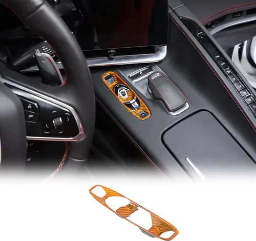 Vista 7 de Cubierta de panel de palanca de cambios de fibra de carbono real compatible con Chevrolet Corvette C8 2020-2025, panel de palanca de cambios
