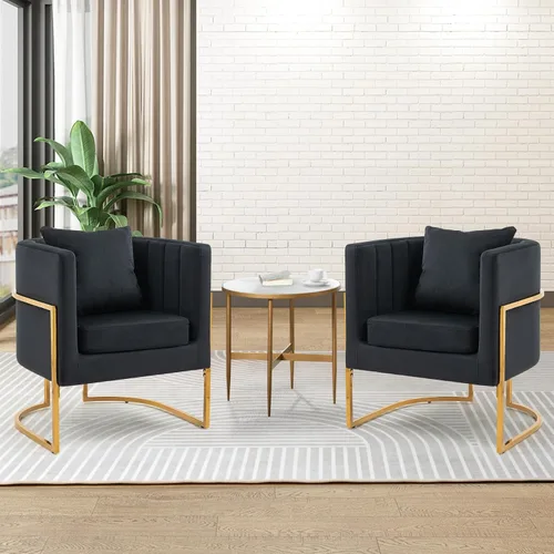 Vista 21 de Silla moderna de cuero, sillón tapizado de mediados de siglo con almohada para sala de estar, cómoda silla de tocador individual con patas doradas