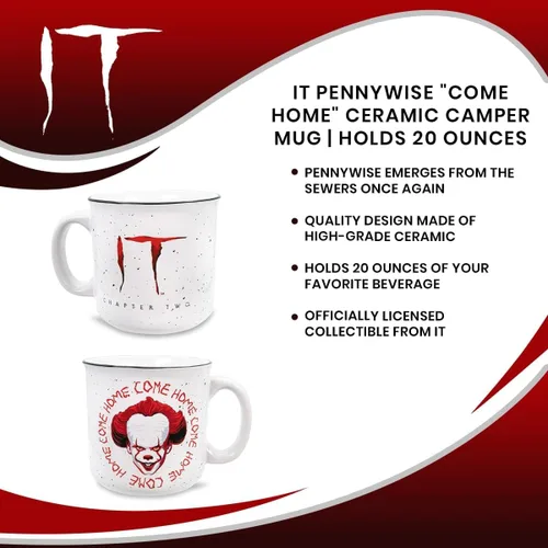 Vista 6 de IT Pennywise - Taza de cerámica "Come Home", taza de café de viaje sin BPA para expreso, cafeína, cacao, bebidas, artículos esenciales para el hogar