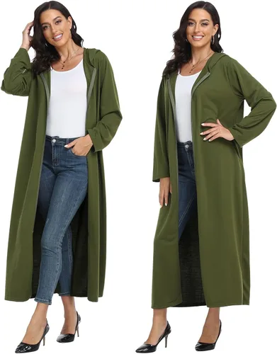 Vista 2 de Laurel Snow Bata larga con capucha y cremallera para mujer, bata de baño de manga larga, camisón suave con bolsillos