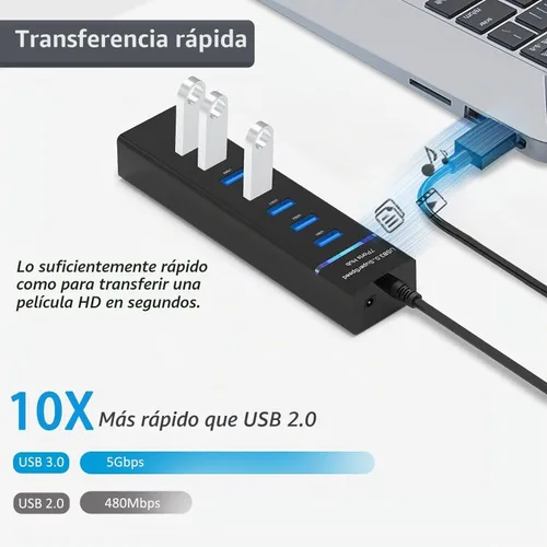 Vista 3 de Concentrador USB 3.0, vienon 7 puertos USB Data Hub Splitter para laptop, PC, MacBook, Mac Pro, Mac mini, iMac, Surface Pro y más dispositivos USB