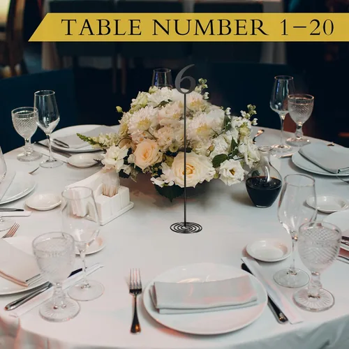 Vista 5 de Therwen 20 piezas Números de mesa de metal 1-20 Números de mesa para recepción de boda Figura de escritorio de acero inoxidable de 30 cm con base