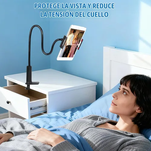 Vista 5 de Soporte para tableta de cuello de cisne para cama, abrazadera de soporte flexible de brazo largo ajustable para soporte de teléfono de escritorio