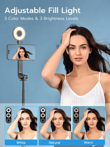 Vista 3 de USKEYVISION Palo de Selfie Magnético con Trípode, Luz y Control Remoto, Trípode para Teléfono con Soporte Magnético para Magsafe, Soporte Giratorio