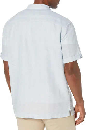 Vista 2 de Cubavera Camisa abotonada de manga corta con panel degradado de hilo de mezcla de lino para hombre