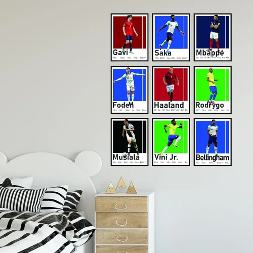 Vista 5 de BigWig Prints Pósteres de fútbol para dormitorio de niños, póster de jugador de fútbol, póster de Erling Haaland, Mbappe, Rodrygo, Gavi, Vini Jr