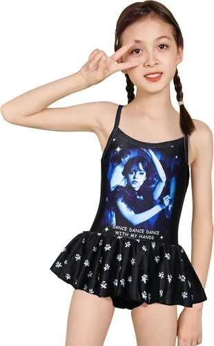 Vista 2 de Tik US Wednesday Addams - Vestido de traje de baño para niñas, traje de baño de princesa negro, disfraz gráfico, traje de baño, regalo de fiesta