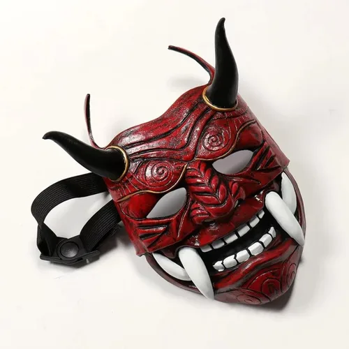 Vista 3 de LOCHE Máscara de Samurai Oni, máscara japonesa de Halloween, máscara de Samurai Hannya, disfraz de guerrero cosplay para fiesta de Halloween