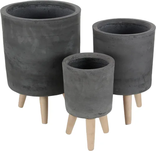 Vista 21 de CosmoLiving by Cosmopolitan - Maceta geométrica de óxido de magnesio para interiores y exteriores, maceta hexagonal grande con patas de madera