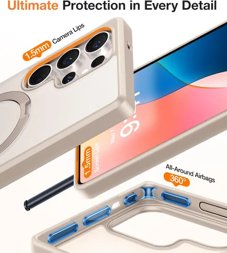 Vista 6 de TORRAS Funda magnética de albaricoque pálido para Galaxy S25 Ultra [compatible con Magsafe] soporte de anillo, a prueba de golpes, translúcida