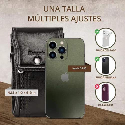 Vista 3 de Funda de Cinturón de Cuero Genuino Compatible con iPhone 16 Plus 14 Plus 13 Pro Max 12 Pro Max Samsung Galaxy A54 S25 Ultra S24+ S23+ S22+ S20 FE