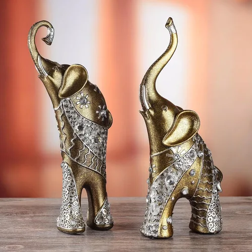 Vista 6 de BRASSTAR Resina Amor Elefantes Estatua Feng Shui Riqueza Suerte Recoger Escultura Regalo de Boda Recién Casados Habitación Decoración Colección