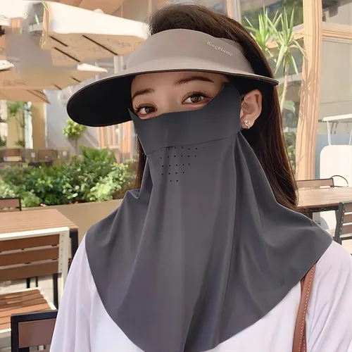 Vista 2 de Máscara de protección solar sin rastro, máscara de verano delgada transpirable con protección solar UV, cubierta facial con bucles para las orejas