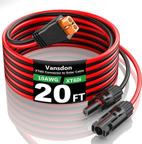 Vista 18 de Vansdon Cable de extensión solar a XT60i, conector solar de 10 AWG de 30 pies a XT60i, cable de carga para estación de energía portátil, generador