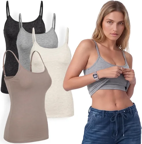 Vista 107 de Emmalise Camiseta de mujer con brasier integrado, soporte de tela sin varillas, camisola corta