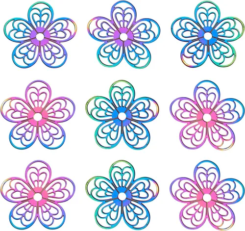 Vista 28 de FASHEWELRY 50 piezas de conectores de filigrana de mariposa de acero inoxidable, adornos de metal grabados con arco iris para fabricación de joyas