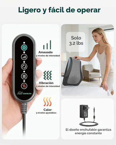 Vista 8 de Snailax Masajeador de espalda para dolor de espalda, tejido profundo, masajeador de espalda Shiatsu con calor, almohada de masaje de silla