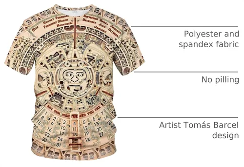 Vista 4 de LAOLIUSN Camiseta azteca para hombre con diseño de tótems mayas con estampado mexicano Beige