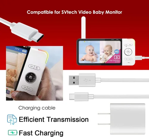 Vista 3 de Cargador adaptador de CA de 5 V y cable de carga USB tipo C de 5 pies compatible con Medela Freestyle Flex Swing Maxi Pump, Vtech RM5754 RM5764