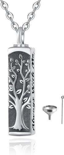 Vista 41 de Collar con colgante de urna de cenizas de cremación y árbol de la vida para mujer, plata de ley US1