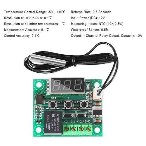 Vista 4 de UMLIFE 2 piezas de módulo controlador de temperatura con estuche, XH W1209 pantalla LED módulo termostato digital con sonda NTC impermeable -50~110℃