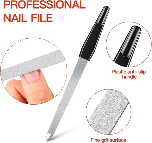 Vista 2 de 12 limas de uñas de metal de 6.7 pulgadas, lima de uñas de acero inoxidable de doble cara con mango antideslizante, uñas de los pies, herramienta