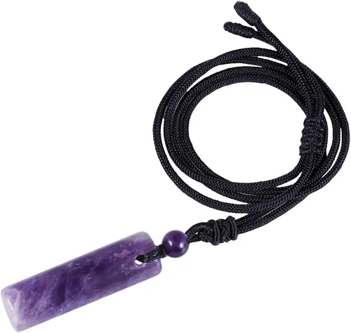 Vista 5 de Nupuyai Juego de joyas de cristal de amatista curativo, pendientes colgantes de cristal morado, collar con colgante de piedra de varita y pulsera