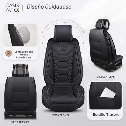 Vista 4 de OASIS AUTO Fundas para Asientos Delanteros de Automóvil, Fundas de Asiento Impermeables de Cuero Sintético para Automóviles Ajuste Universal