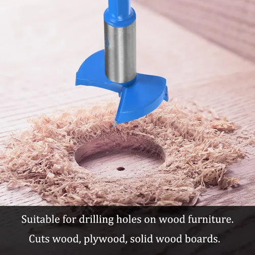 Vista 4 de Forstner Broca - Broca de carburo de tungsteno de [1.378 in] para muebles de madera, bisagra, carpintería, vástago redondo, azul oscuro