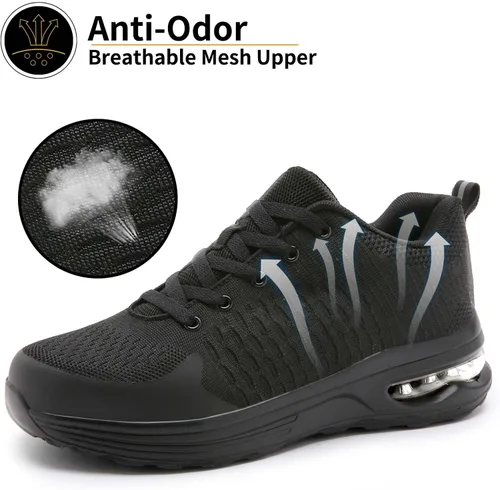 Vista 5 de LUPWEE Zapatos de punta de acero para hombres y mujeres, zapatos de trabajo de seguridad antideslizantes a prueba de pinchazos, cómodos tenis