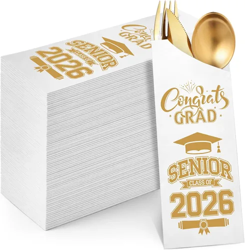 Vista 9 de Ireer 100 bolsas de papel para cubiertos de papel, fundas para utensilios de cocina para fiesta de graduación, decoración de mesa de centro de mesa