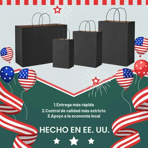 Vista 4 de METRONIC Bolsas de regalo de papel negro de 8 x 4.25 x 10.5 pulgadas, paquete de 100 bolsas de compras medianas de papel kraft con asas