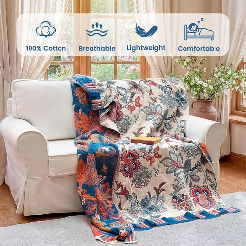 Vista 221 de MSGKV - Manta bohemia/primaveral de algodón para sofá y sala de estar, de gasa acogedora, de 50 x 60 pulgadas 50"x60" Cotton Throw, Woven Bird