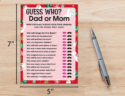 Vista 2 de Tarjetas de juego para baby shower, juego de Find Who Dad or Mom, juegos de fiesta de Navidad, juego de 30 (Chris007)