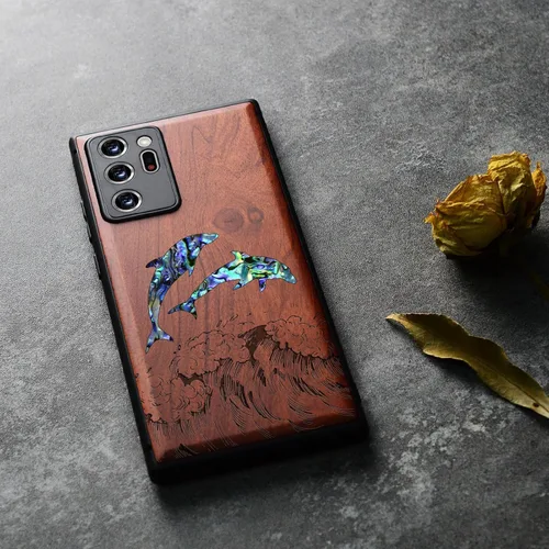 Vista 4 de Carveit Funda de madera de diseñador para Samsung Galaxy Note20 Ultra (grabado de madera e incrustaciones de carcasa) compatible con cargadores