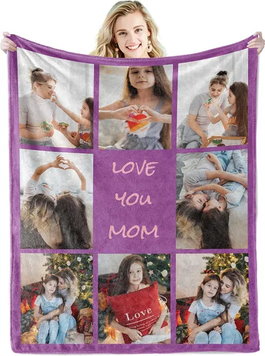 Vista 25 de Youltar Regalos personalizados para el día de la madre para mamá, manta de fotos personalizada de hija e hijo, 6 collages de fotos de 30 x 40