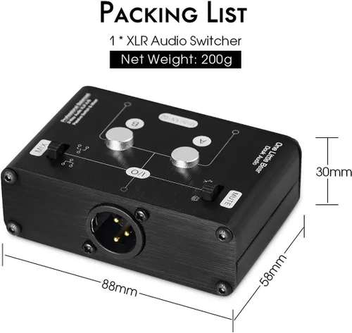 Vista 5 de Douk Audio Conmutador de audio estéreo equilibrado XLR de 2 vías Pasivo A/B Mini mezclador de caja de interruptor Divisor de sonido