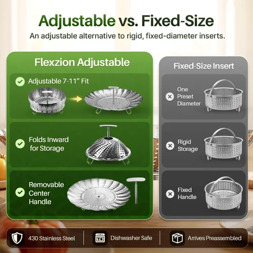Vista 8 de Flexzion Cesta de vapor vegetal para olla, acero inoxidable, 7-11 pulgadas