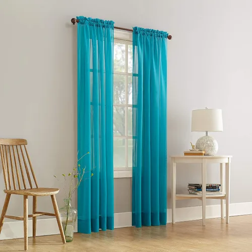 Vista 4 de Comfy Deal 2 paneles de cortina de gasa transparente para ventana con costuras hermosas y elegantes (beige)