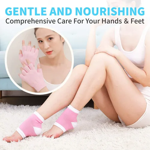 Vista 3 de Juego de guantes y calcetines hidratantes, forro de gel de terapia fría, guantes hidratantes sin dedos y calcetines para el talón, guantes