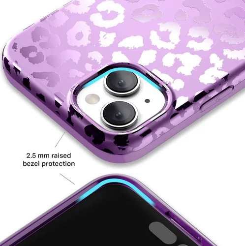 Vista 4 de VELVET CAVIAR Funda compatible con MagSafe para iPhone 15, probada en caídas de 10 pies, estampado de leopardo y amatista morada